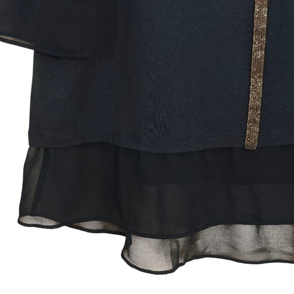 Soft Surroundings Beaded Tunic Top Size Medium Navy Blue Stretch Layered Chiffon - Picture 4 of 8